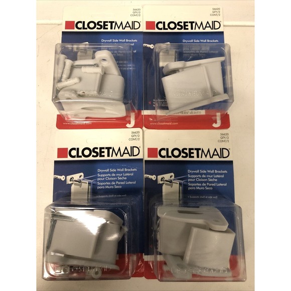 Lot Of 4 Closet Main Side Wall Brackets 56620‎ White 2 Count - New In Package - Picture 1 of 2